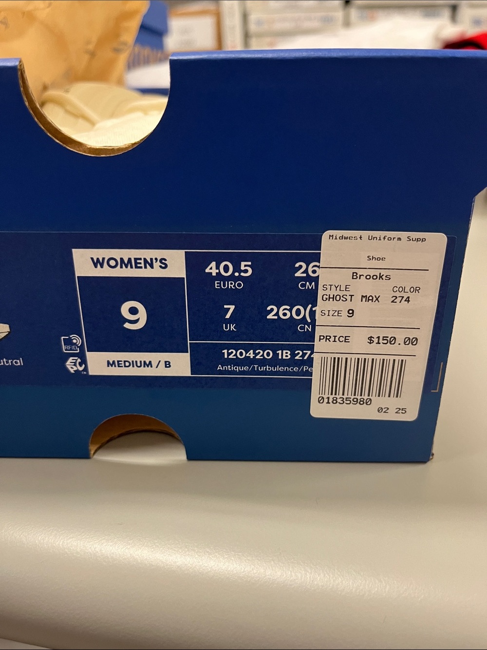 NIB Brooks Ghost Max Cream Textured Tennis Shoe Size 9 - Picture 7 of 8